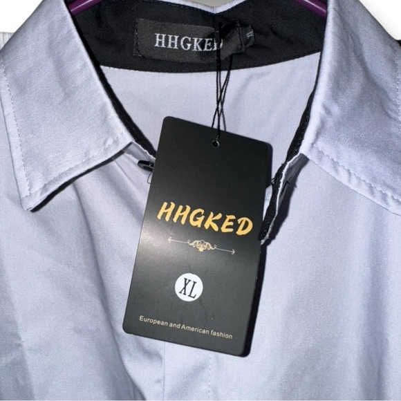 HHGKED Men’s Shirt NWT Light Grey Button-Down European & American Style Size XL - Picture 14 of 16